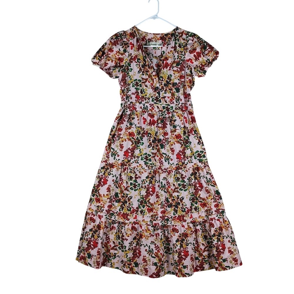 Anthropologie Dress Size Small Pink Red Somerset Floral Tiered Cottage Prairie